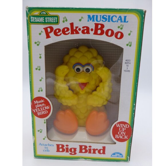 Vintage 1990 Seseame Street Musical Peek-A-Boo Big Bird Wind-up Toy - Picture 1 of 10